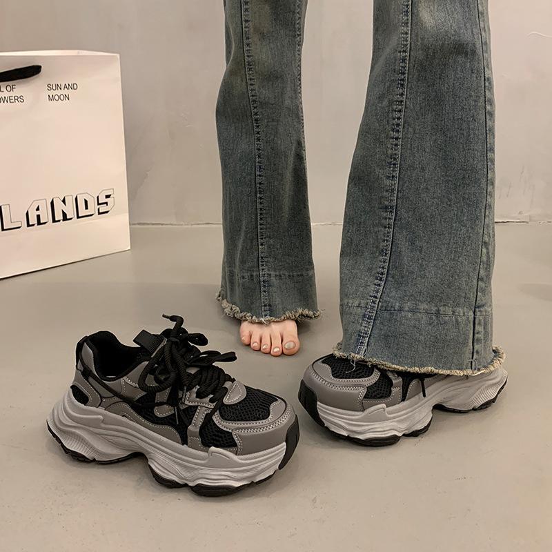 Popular muffin thick-soled dad shoes for women's summer small people increase in height, new mesh breathable casual sports shoes