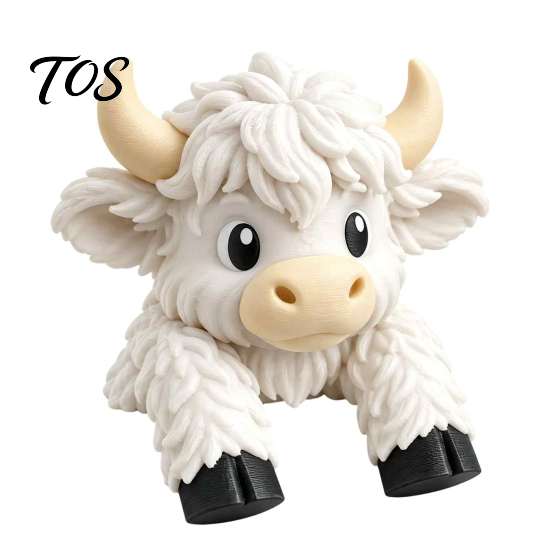 Office Desk Decoration for Women Cute Highland Cow Monitor Figurine, 3D Printed Animal Sitting on Accessories Computer Screen Edge Ornament,