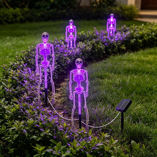 Halloween Party Decoration 3D Skeleton Solar Garden Lamp, Spooky Human Pathway Outdoor Decorations Lights, Waterproof Resin Stake Lights for Yard Lawn
