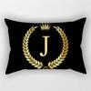 Gold Color Letter Cushion Cover 30x50cm Rectangle Pillow Case Crown Leaves Plant Polyester Black Sofa Pillow Cover Home Decor