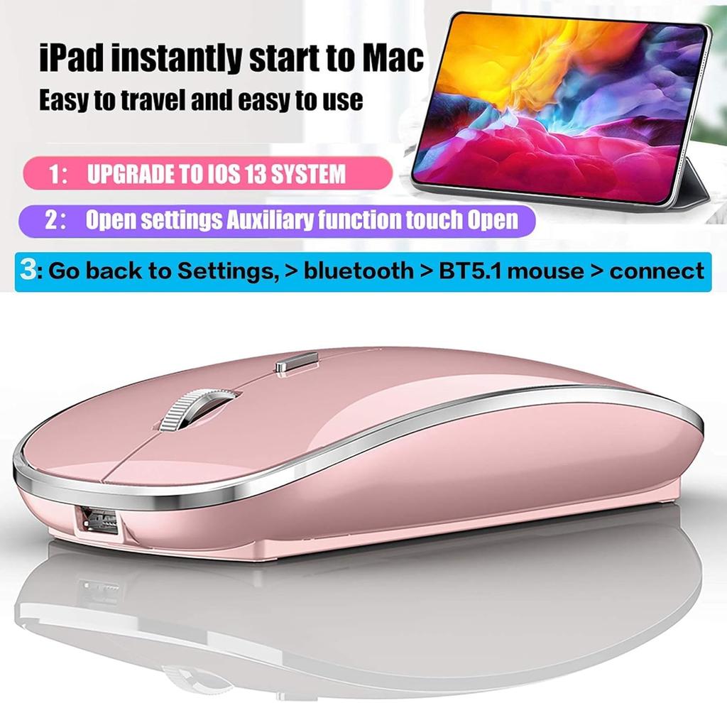 Bluetooth Mouse for iPad Pro, iPad Air, Mac, MacBook Pro, MacBook Air, MacBook, Laptop, Chromebook, Win81011, HP, Dell, and PCs (Pink)