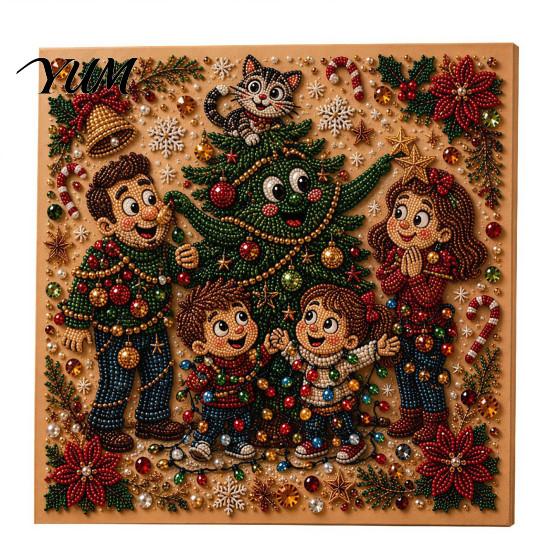 DIY Decorative Wall Ornaments Christmas Faux Pearl Art Kit, Rhinestone Painting 8" X 8", Cartoon Kits for Kids Snowman Animal Diamond Craft