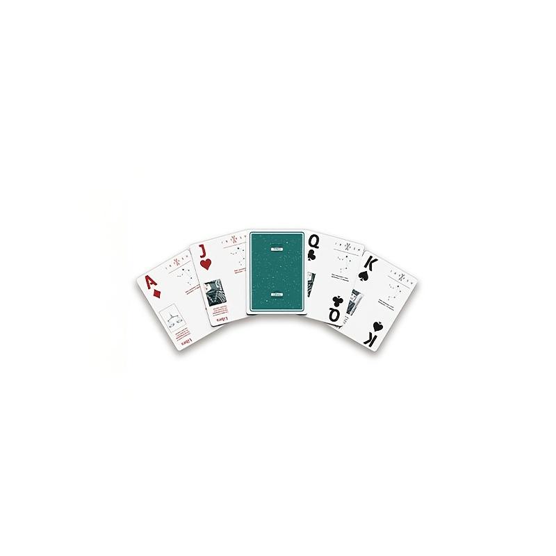 1 Pc Box of Playing Cards and 7 Dice Set Libra Pattern Fancy Cut Practice Deck Blue Core Cards 7 Clear Green and White Two Color Multi-Face Dice