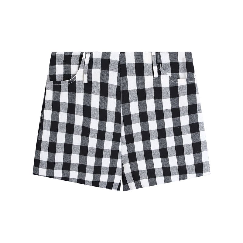 

Black Knitwear V Neck Cardigan Women s Lace Camisole Fall High Waist Sexy Gingham Shorts Three-Piece Set Gingham shorts L
