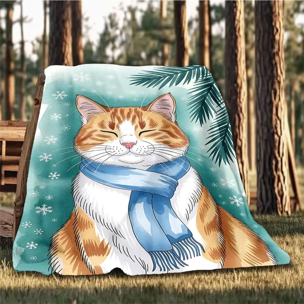 1pc Cat Scarf Winter Outdoor Flannel Blanket Soft All Season Polyester Throw , Perfect for Picnics & Travel , Picnic Accessory