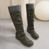 Large Size Tall Tube But Knee Metal Buckle Boots Autumn and Winter New Round Head Women's Boots