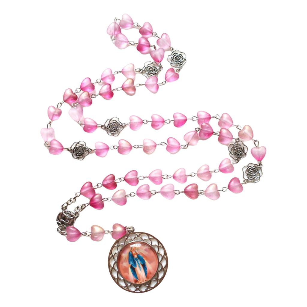 Elegante Rosenherz-Perlen Glasanhänger Rosenkranz-Halskette Christliches Gebet Modischer Vintage-Halsschmuck für den täglichen Gebrauch