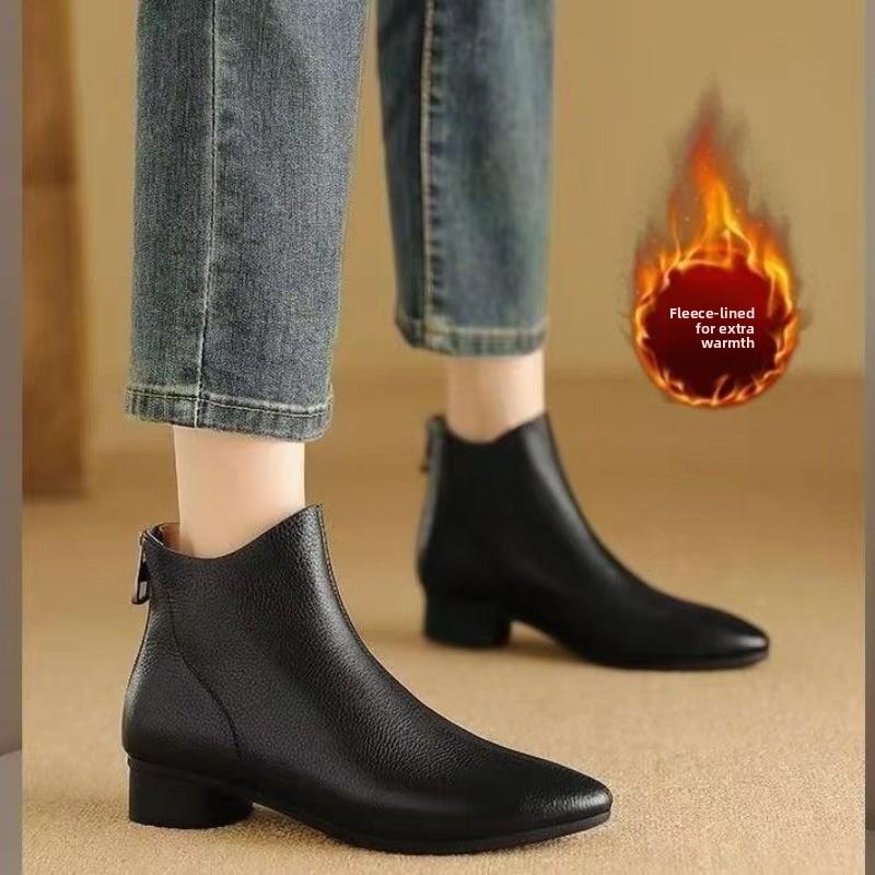 Retro Chunky Ankle Boots, Low Heel Nude Boots, Pointed Toe Shoes, Low Thick Heels, Single Boot, Chelsea Boots
