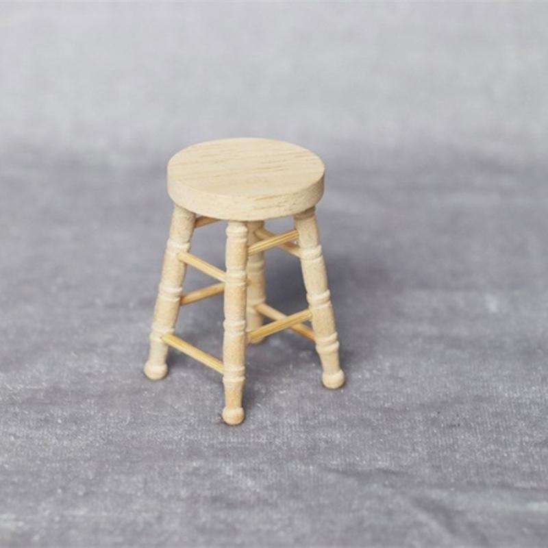 Wood Stool Toy Figure Model Realistic Vintage Realistic Doll House Pretend Girls Gift Vintage Realistic Round Top Stool