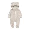 Newborn Baby Boys Winter Fleece Jumpsuit Solid Hooded Romper Zipper Coat Outwear
