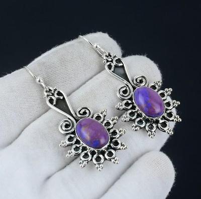 Purple Copper Turquoise Earring, 925 Sterling Silver Earring, Handmade Earring, Statement Earring, Natural Purple Copper Turquoise