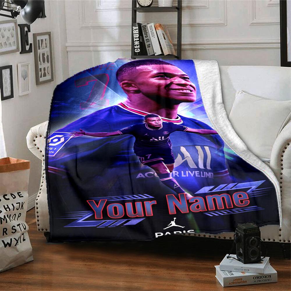 Mbappé Personalized Text Blanket Throw Customizable Blanket Comfortable Perfect for Couch Living Room Seaside Office Chair Four Seasons Multipurpose