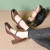 sapatos femininas women fashion round toe black comfort spring & summer square heel shoes lady brown office work pumps ga625