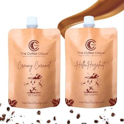 The Coffee Clique | Creamy Caramel + Hello Hazelnut | Cafe Like Cappuccino At Home | No Additional Sugar Needed | Combo of 2 | 210 Grams
