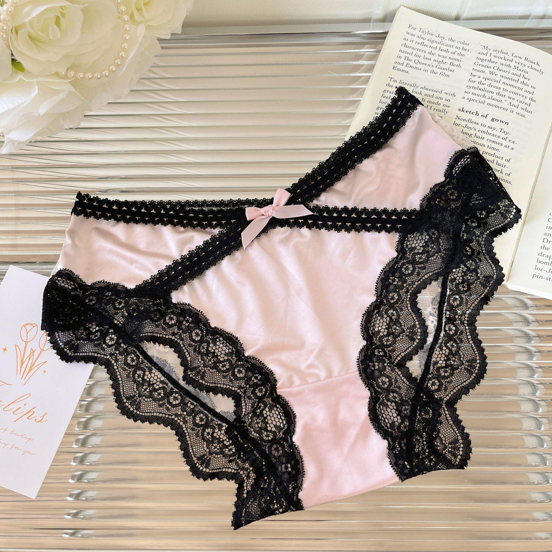 

Искренние кружевные трусики с переплетением: Женские сексуальные сатиновые, дышащие, ластовица из чистого хлопка, дизайн треугольников средней посадки L (50-60 kg) розовый