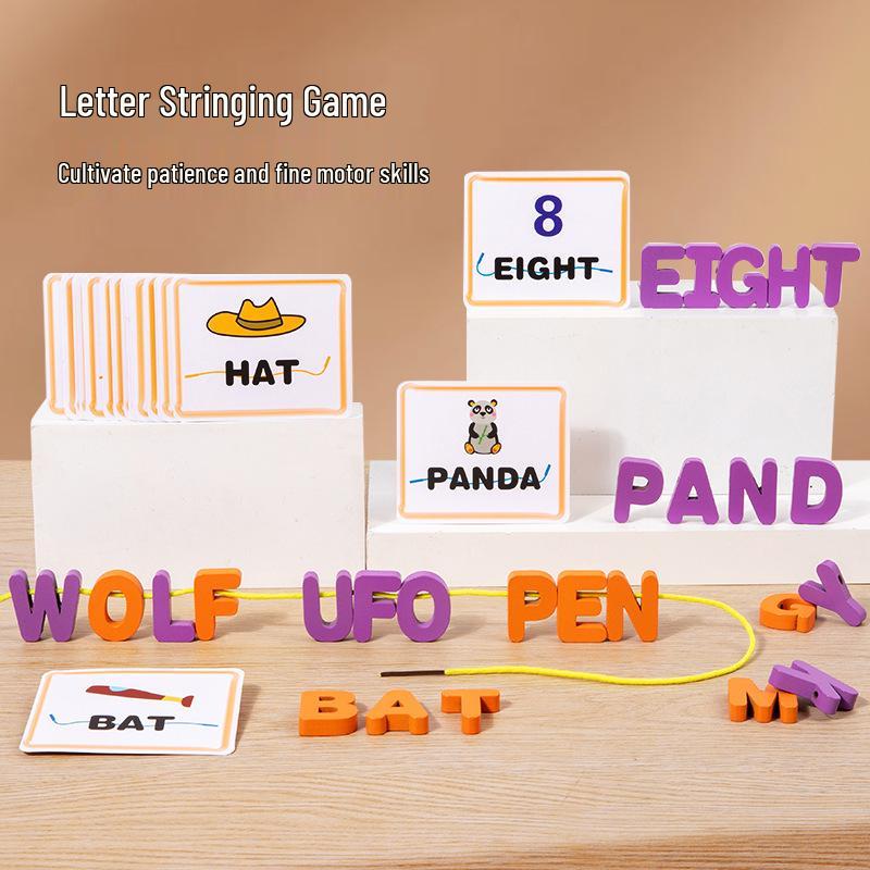Wooden Alphabet Beading Game: Educational Toy for Letter Recognition and Spelling