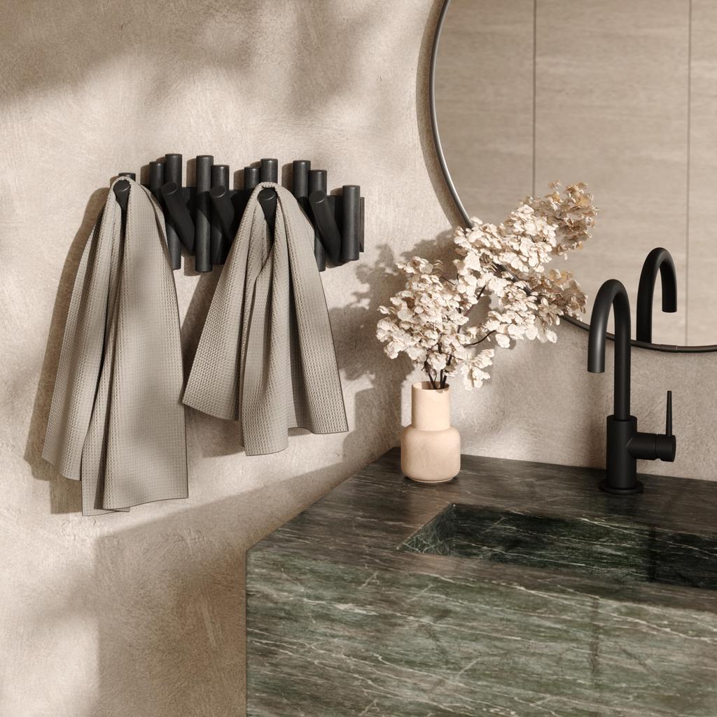 Umbra Wall Hooks, 5-Row, Storage, Wall-Mounted, Interior, 10kg Weight Capacity, Picket, Black, 21011471040, W38 x D4 x H17cm