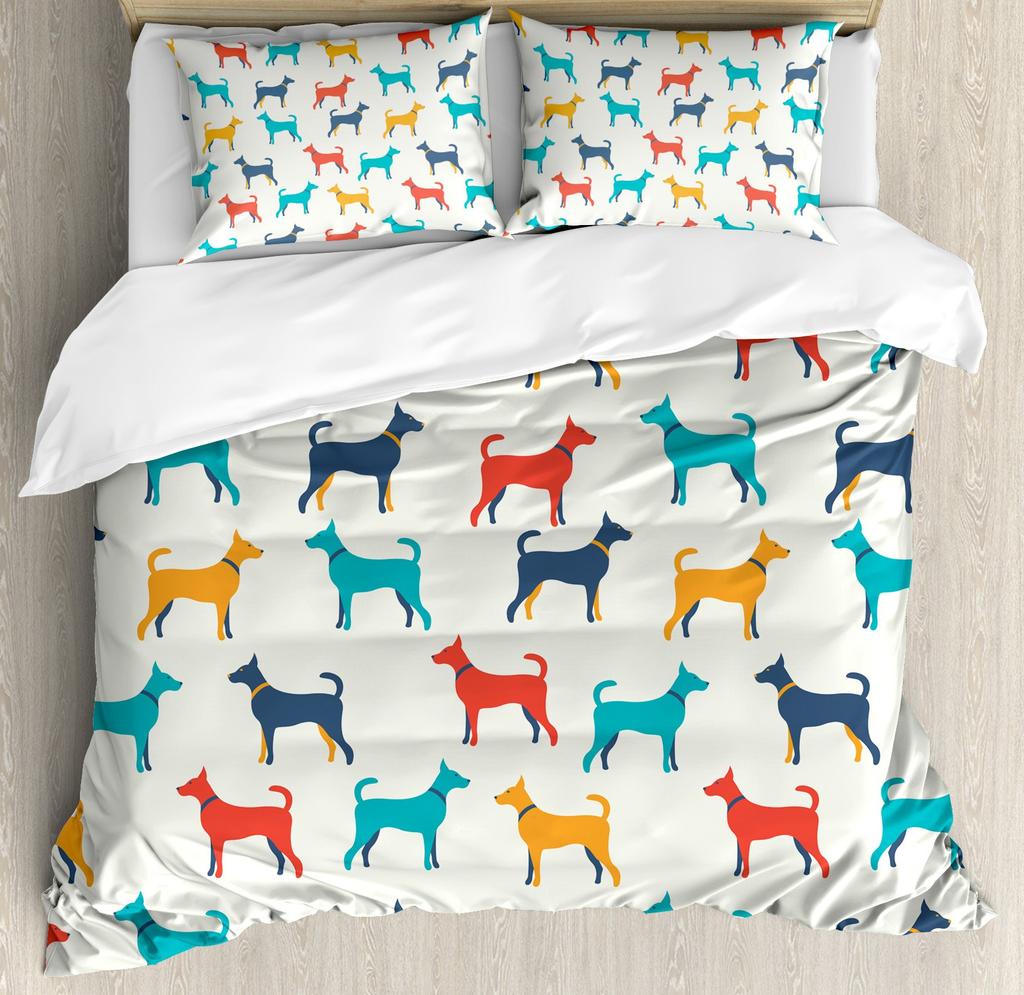 Dog Duvet Cover Set Cute Pet Puppy Animal Design Bedding Set With Zipper Adults Kids Bedroom Single Double Queen Comforter Cover