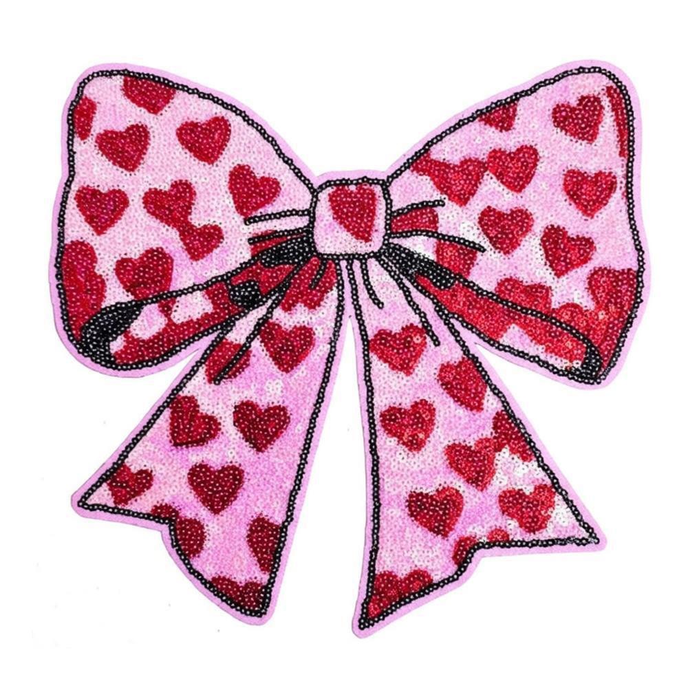 1 шт. Новый 24*25 см Нашивки на одежду с пайетками Сияющее Красное Сердце Бант Термонаклейка с пайетками Наклейка Патч для одежды DIY