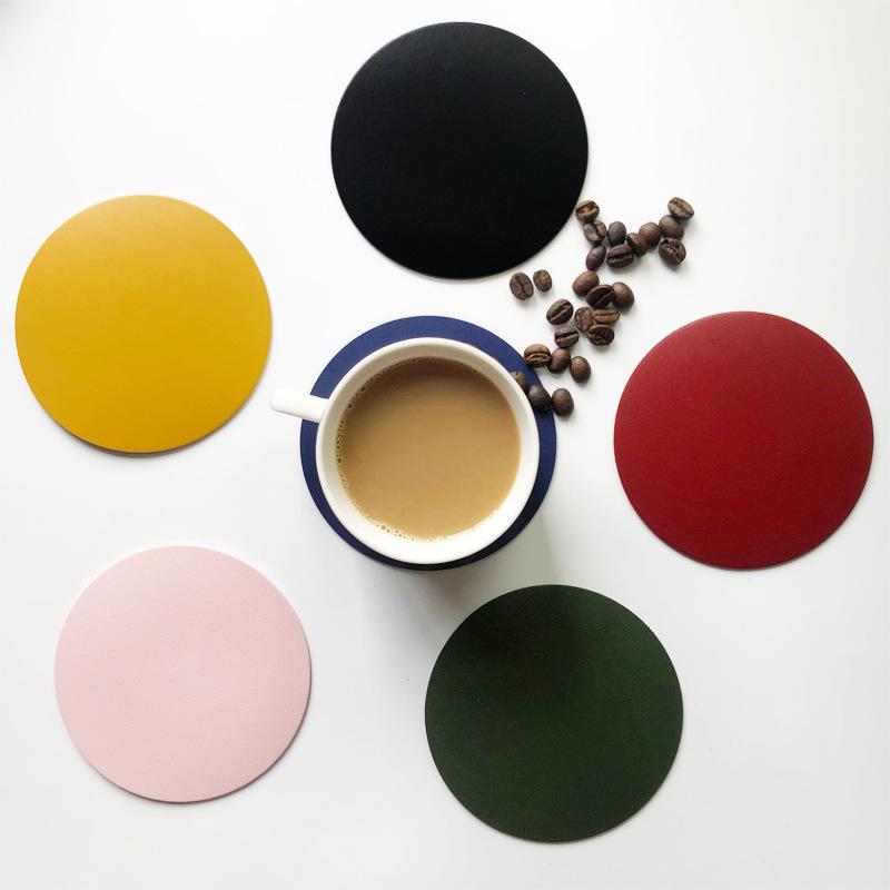 Faux Leather Drink Coaster 3.94in Round Heatproof Cup Mat Tableware Pad Trivet Mat Round Drink Mat Trivet Mats Accessories 6pcs