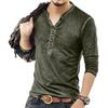 Men's Solid Color Long Sleeve Button Collar Long Sleeve T-Shirt Men's Casual Fashion Top