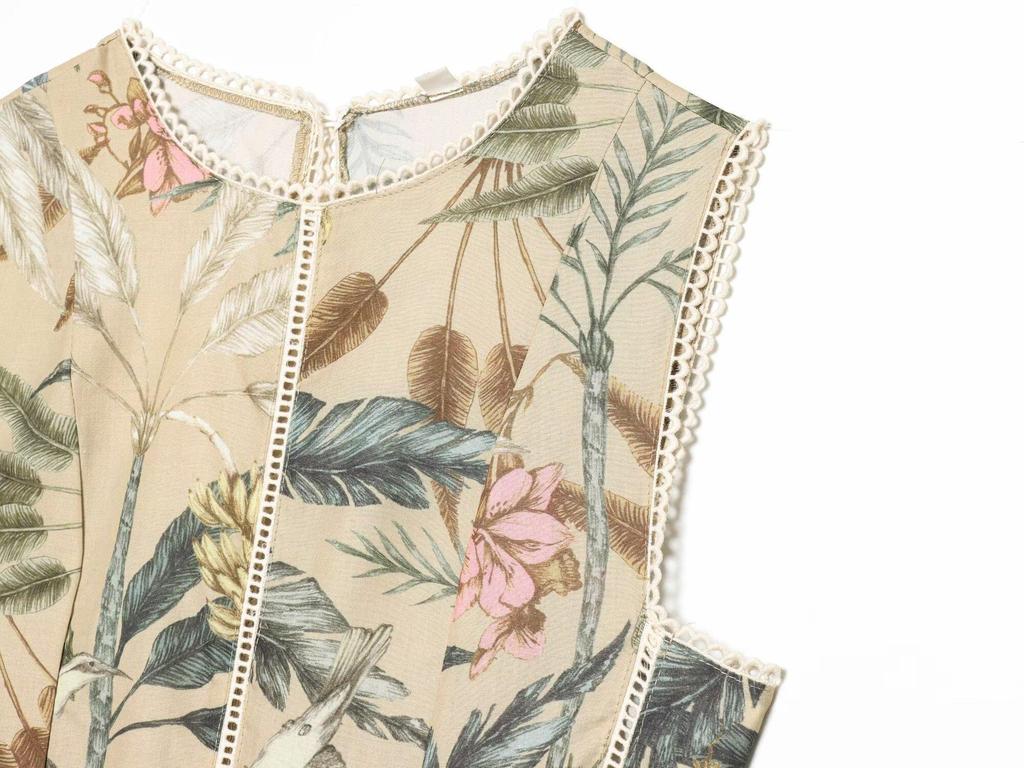 2026 Spring European-Style Floral Print Lace Dress for Women