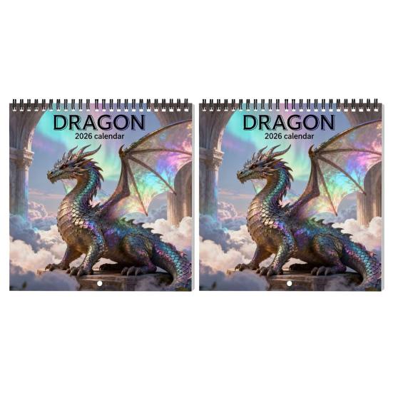 2026 Drakens Väggkalender 12-Månaders Fantasikalender Spiralbunden Vertikal Månadskalender för Hemmakontoret Gåvor för Drakälskare