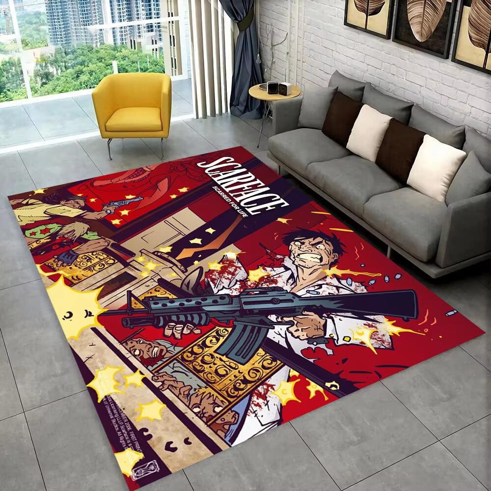 Tappeto Area Scarface Tony Stampa 3D Grande, Tappeto per Soggiorno Camera da Letto Divano Zerbino Decorativo, Tappetino da Gioco Antiscivolo per Bambini