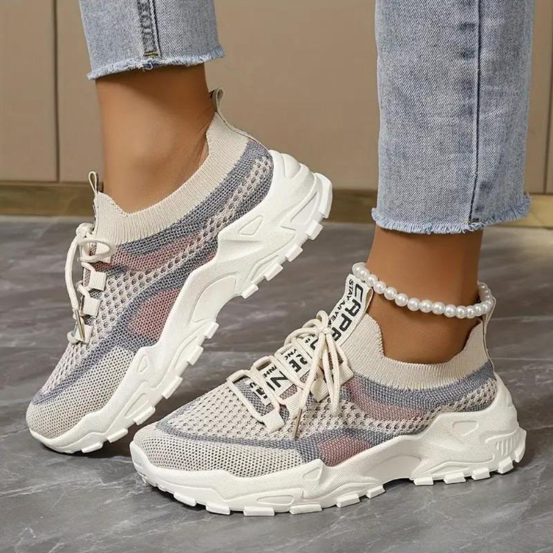 Sneakers da Donna Traspiranti in Tessuto Intrecciato - Scarpe da Corsa Casual Leggere con Plateau, Design Basso con Lacci, Sneakers da Donna