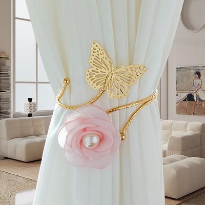 2pcs Three-dimensional Butterfly Flower Pearl Curtain Hooks Without Holes for Bedroom and Living Room Soft Decoration Curtain Ties