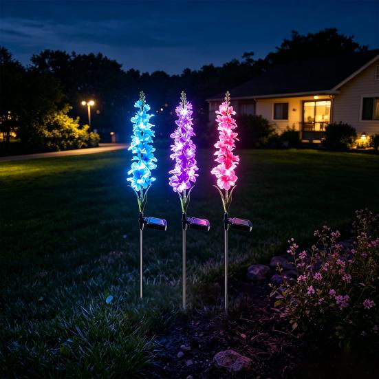 Solar Delphinium Light, Outdoor Solar Flower Light, Waterproof Solar Delphinium Garden Light for Yard Patio Pathway Decoration