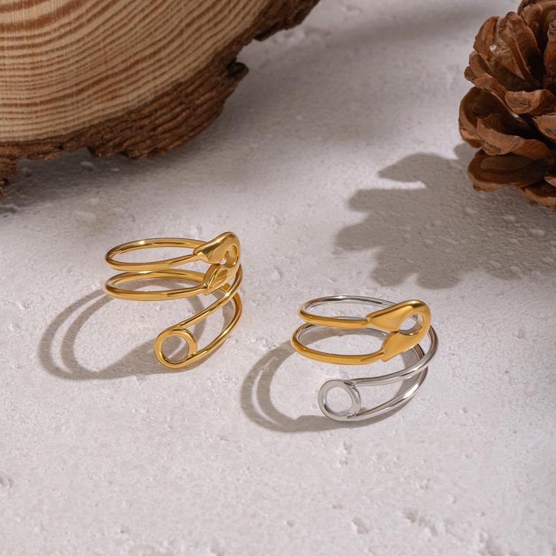 Stainless Steel Geometric Hollow Ring Neutral Paperclip Pin Color Block Open Ring Unique Interesting Couple Jewelry Accessories