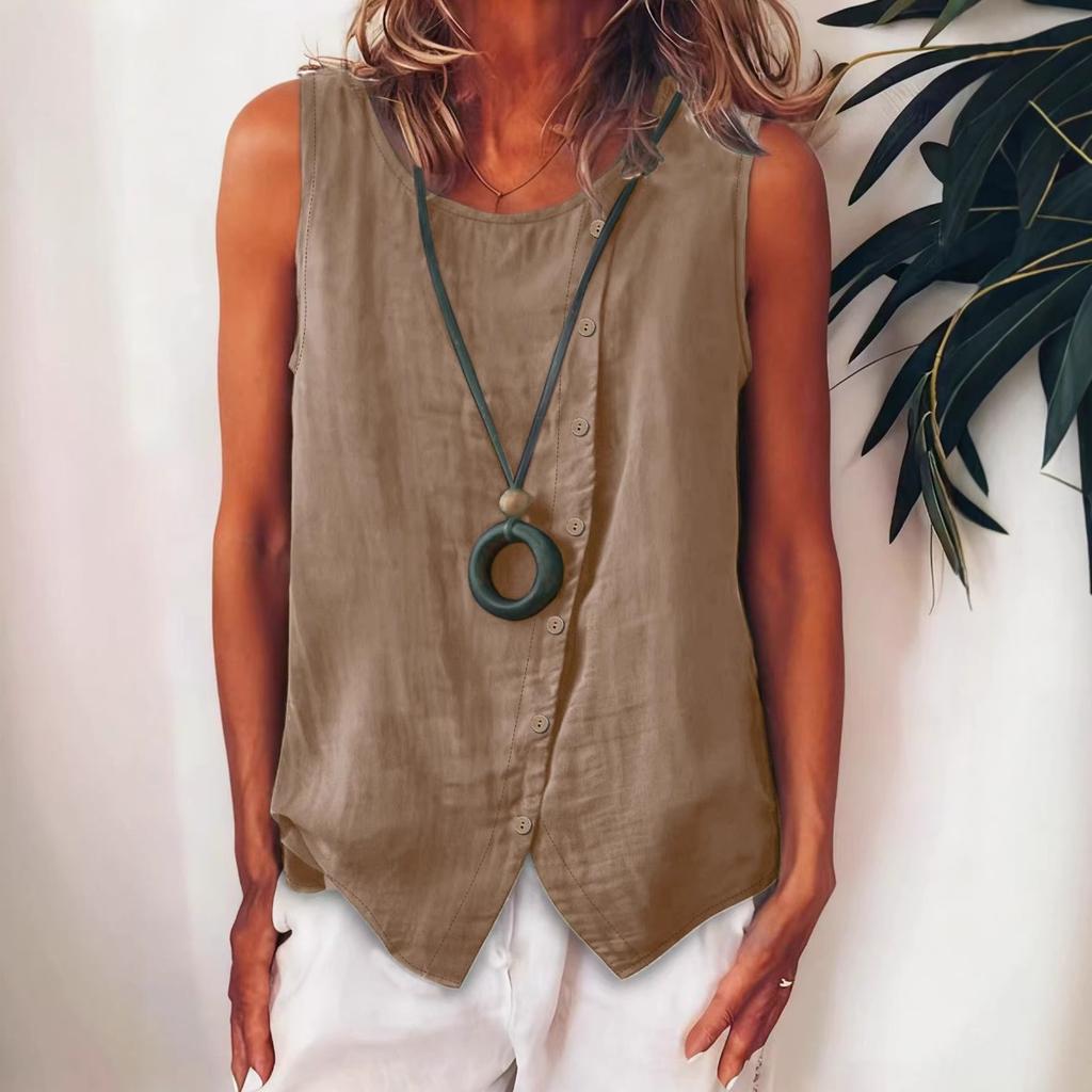 Damska koszula bez rękawów w stylu boho, zapinana na guziki, luźny top kamizelka z jednostronnym zapięciem po bokach