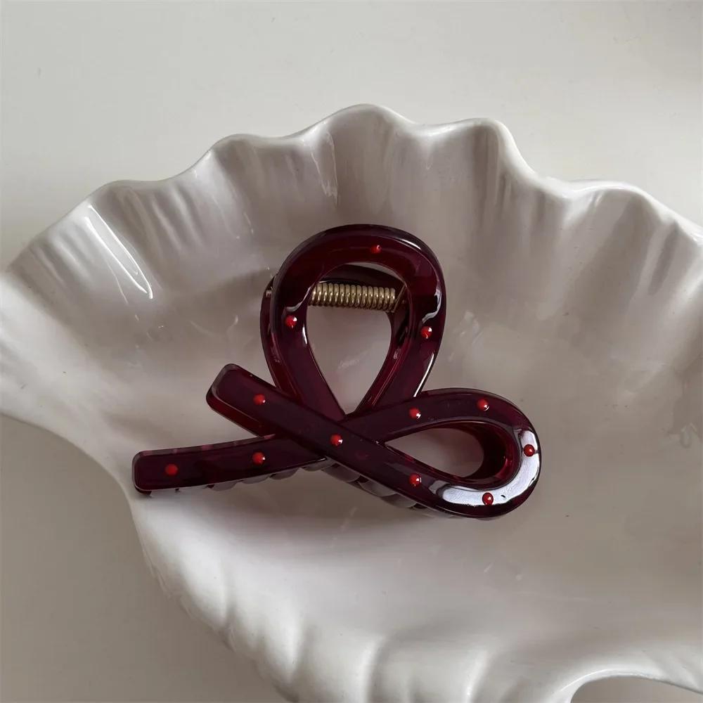 1pc Women Vintage Red Polka Dot Ribbon Bow Shark Clip Hairpin Hair Claw Crab Barrettes Elegant Headwear Hair Accessories Gift