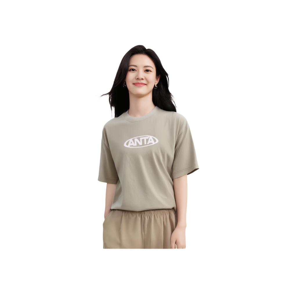 Anta Lifestyle Series Letter Print Versatile Loose Moisture-Wicking Round Neck Short Sleeve T-Shirt Unisex T-Shirt Glacier-Gray 972428106-6