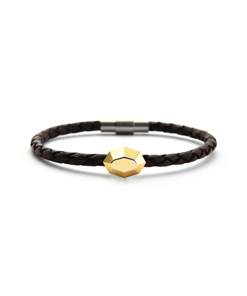 Saai Sweet Brick-8 Men'S Leather Bracelet (Yellow Gold)