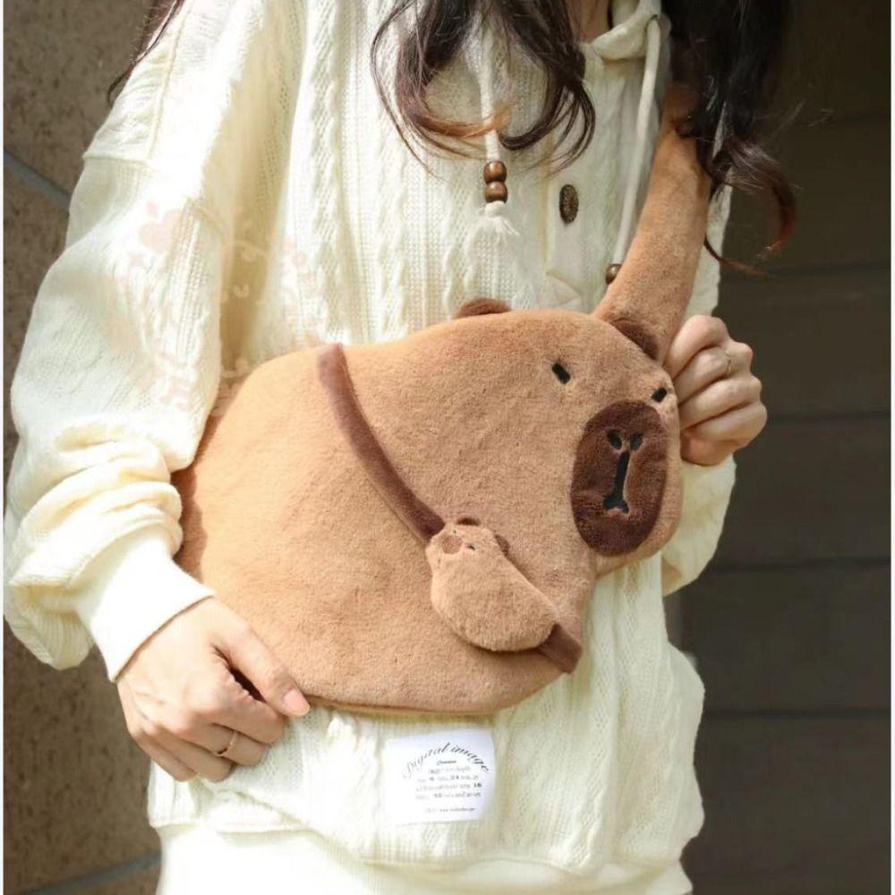 Stuffed Capybara Plush Bag Animal Capybara Handbag Capybara Plush Chest Bag  Kids Birthday Gift