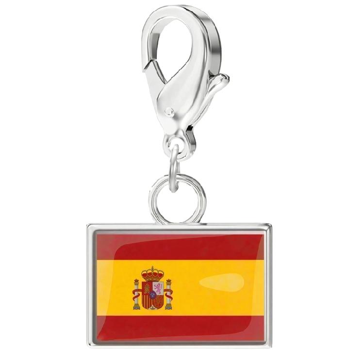 Stainless Steel Country Flag Bracelet Pendant Hand Chain Charm Travel Wristlet Keychain with Lobster Clasp and Small Profile
