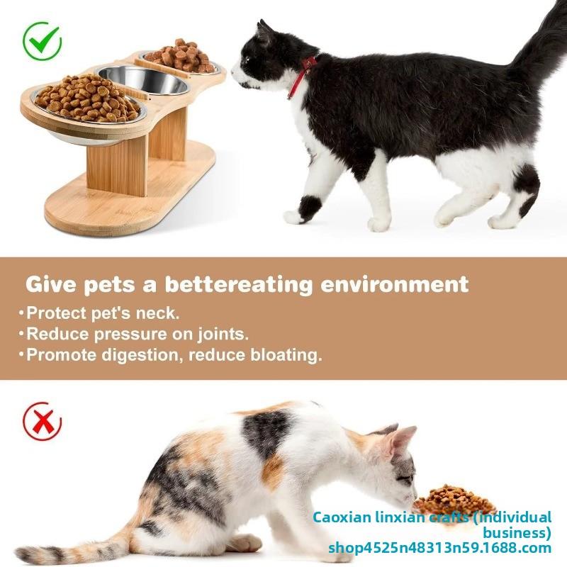 Support surélevé en bois pour gamelles d'animaux de compagnie, mangeoire réglable pour chats et chiens