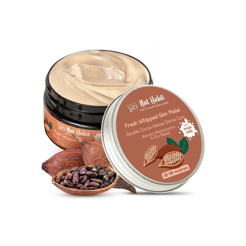 

Nat Habit Double Cocoa Moisturiser, Skin Malai, Body Cream, Cold Cream Winter | Extreme Dry Skin, 48 HR Moisture, , Body Lotion - 120ml (Pack of 1) 120 ML