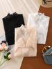 Women T-Shirt See Through Transparent Mesh Tops Long Sleeve Sheer Slim Ladies Turtleneck Silk Ruffled Edge T Shirt Lace Crop Top