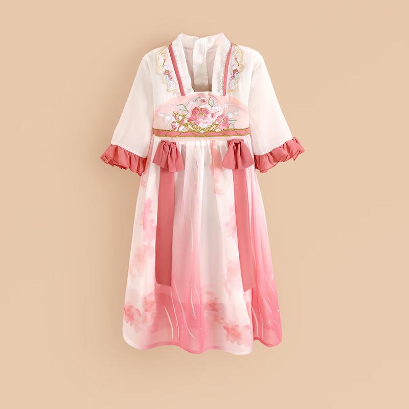 Little Tiger Patty Girls  Peony Embroidery Hanfu Dress 160