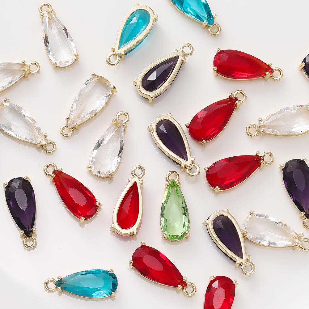 5pcs Copper Zircon Waterdrop Pendants Transparent Crystal Charms Beads with Hole for Necklace Making DIY Jewelry Findings
