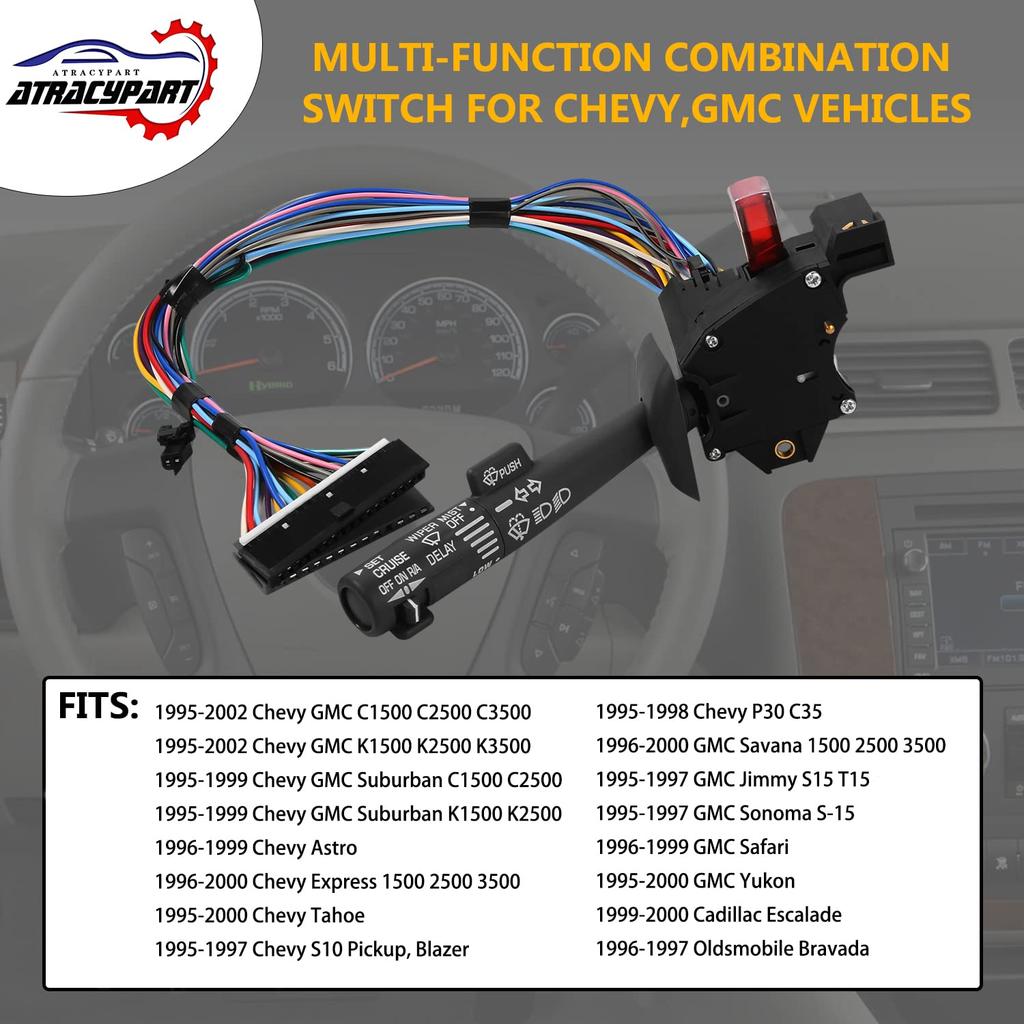 Multi-Function Combination Switch Gray For | 1995-2002 Chevy Tahoe S10 GMC C1500 K1500 Suburban Yukon & More | Replaces# 2330814, 26100985, 26036312