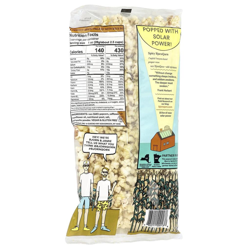 BjornQorn, Sun-Popped Corn, Spicy, 3 Oz (85 G)