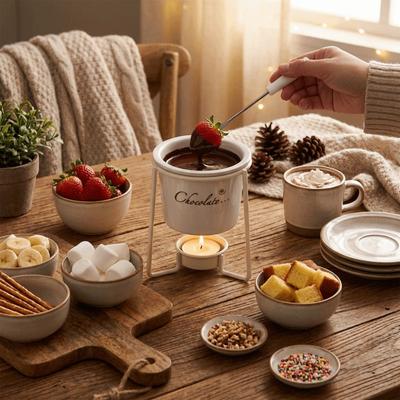 With Fork Chocolate Melting Cup Detachable Metal Shelf Ceramic Mug Drinking Utensils Heat-resistant Fondue Cup