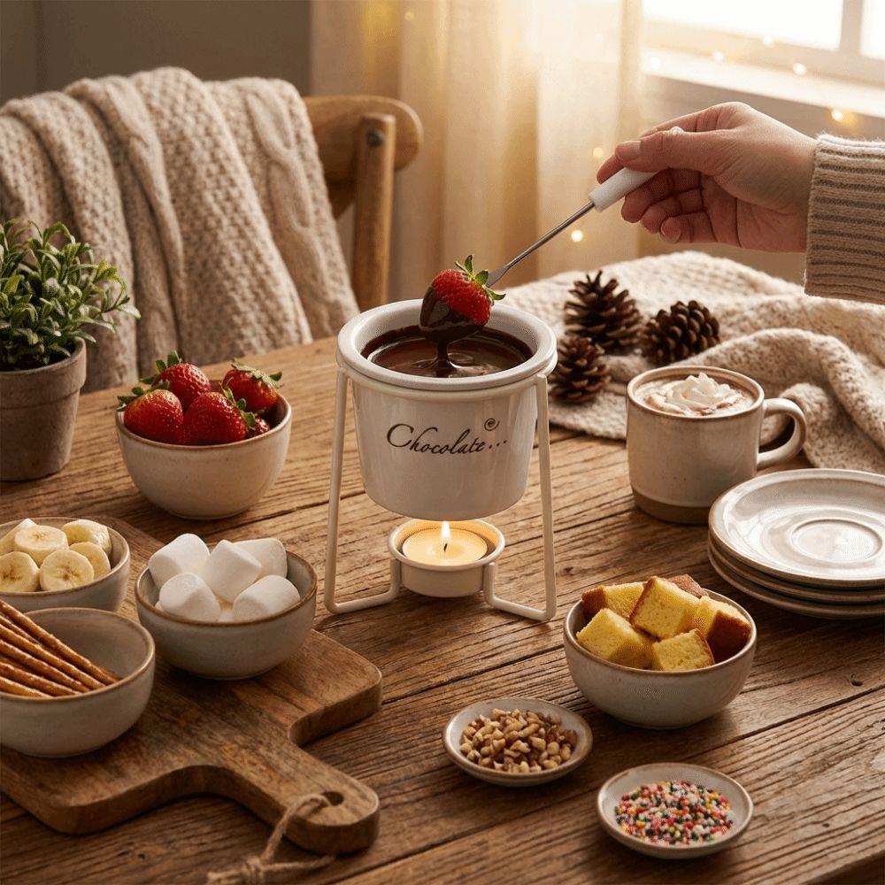With Fork Chocolate Melting Cup Detachable Metal Shelf Ceramic Mug Drinking Utensils Heat-resistant Fondue Cup