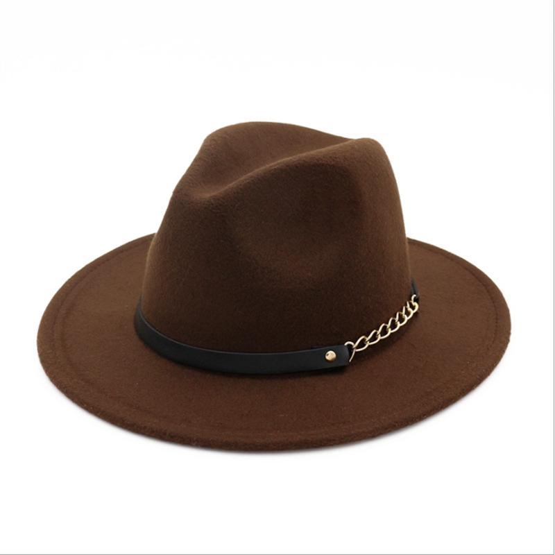 Wzcx Solid Color Korean Version Women Jazz Hat Autumn Winter Casual Tide Belt Vintage Red Felt Hat Adult Cap