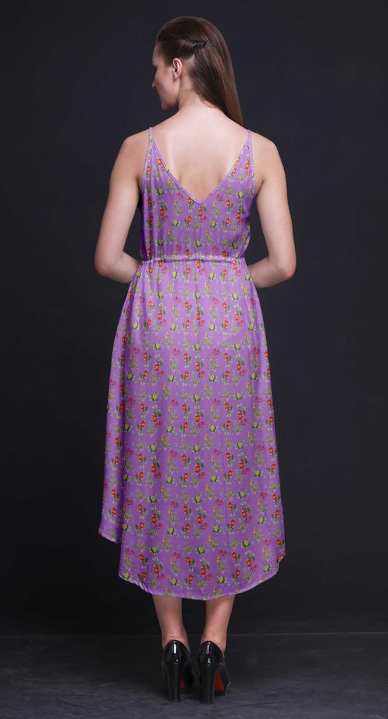 Bimba Virágmintás női üdülő midi húzózsinóros ruha spagettipántos strandruha