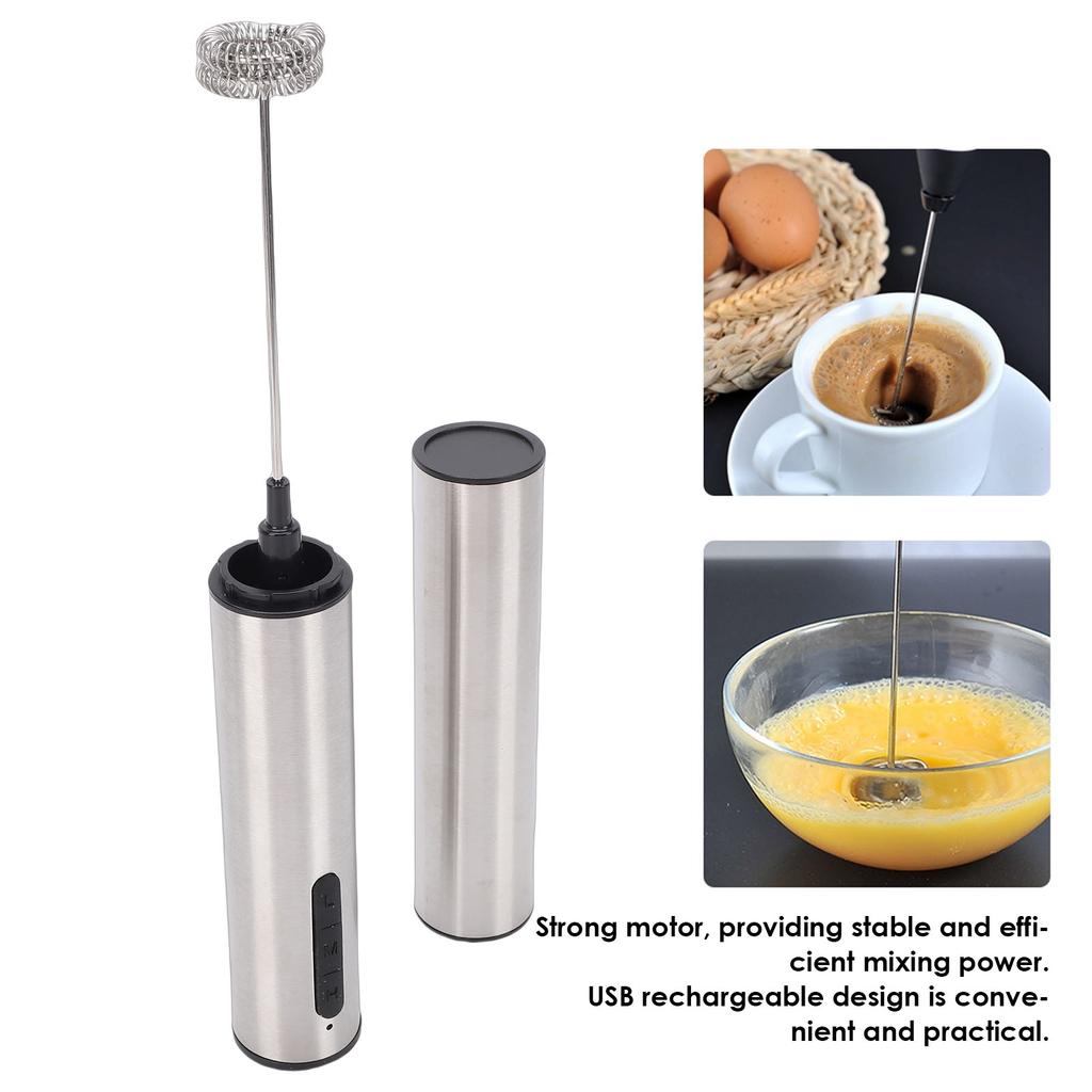 USB Rechargeable Milk Frother Hanheld Stainless Steel Portable Hand Frother Wand Drink Mixer Egg Beater